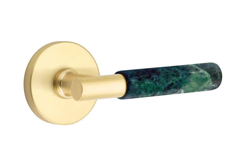 Emtek Select T-Bar Green Marble Lever with Disk Rosette in Satin Brass finish