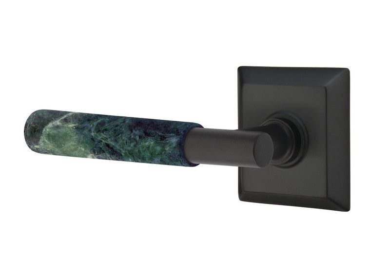 Emtek Select T-Bar Green Marble Lever with Quincy Rosette in Flat Black finish