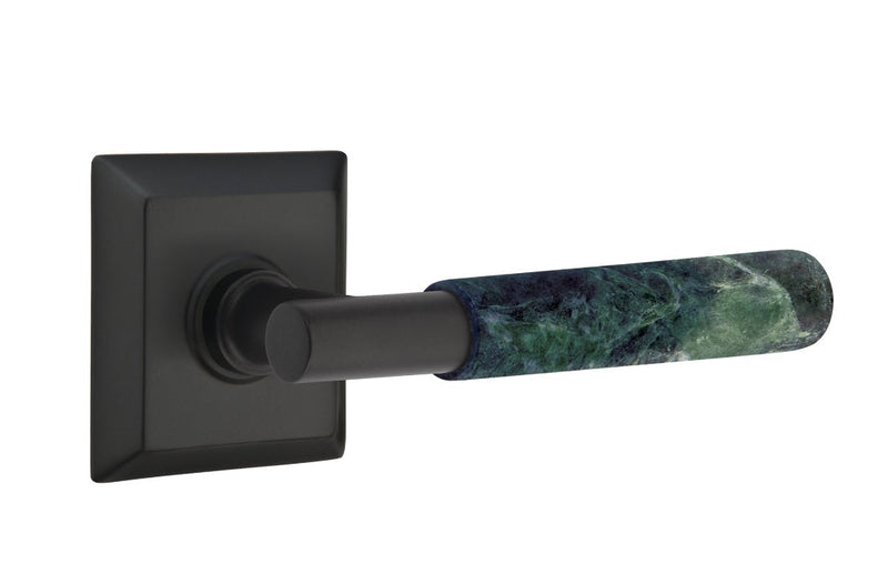 Emtek Select T-Bar Green Marble Lever with Quincy Rosette in Flat Black finish