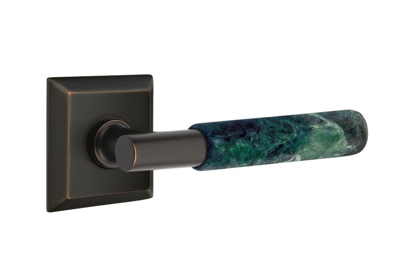 Emtek Select T-Bar Green Marble Lever with Quincy Rosette in Oil Rubbed Bronze finish