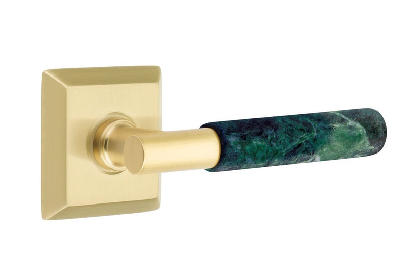 Emtek Select T-Bar Green Marble Lever with Quincy Rosette in Satin Brass finish