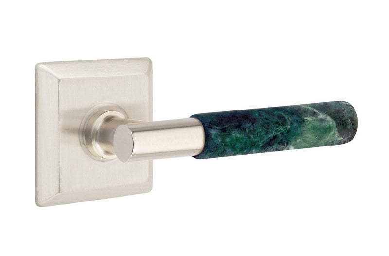 Emtek Select T-Bar Green Marble Lever with Quincy Rosette in Satin Nickel finish