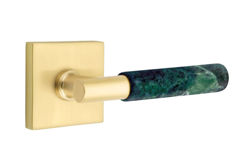 Emtek Select T-Bar Green Marble Lever with Square Rosette in Satin Brass finish