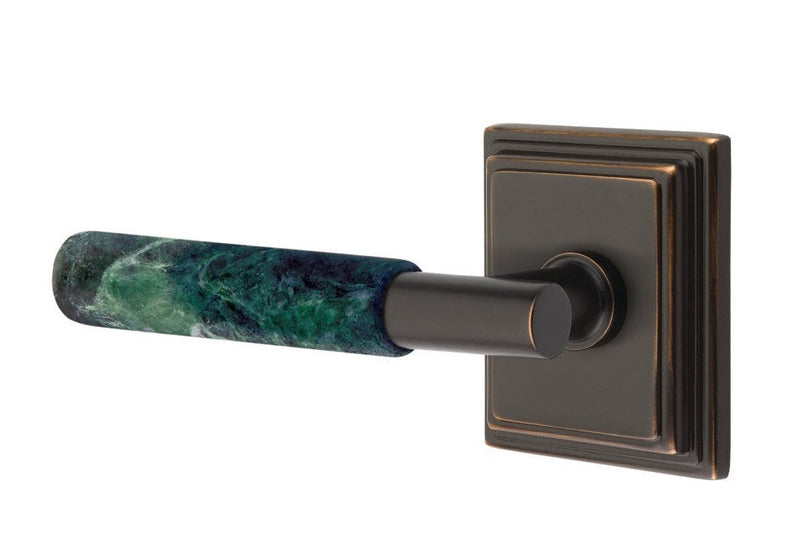 Emtek Select T-Bar Green Marble Lever with Wilshire Rosette in Oil Rubbed Bronze finish