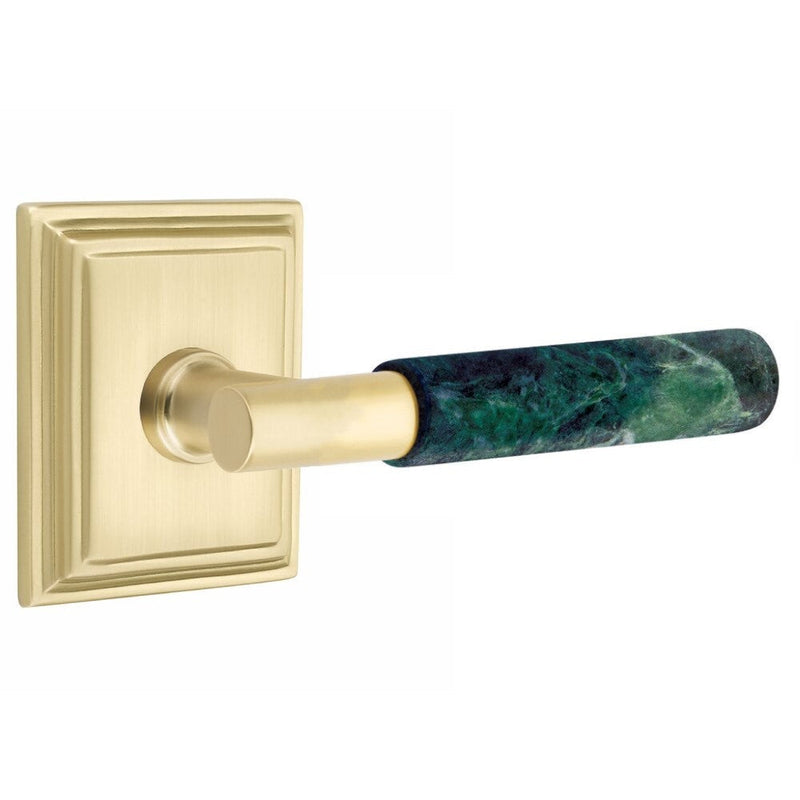 Emtek Select T-Bar Green Marble Lever with Wilshire Rosette in Satin Brass finish