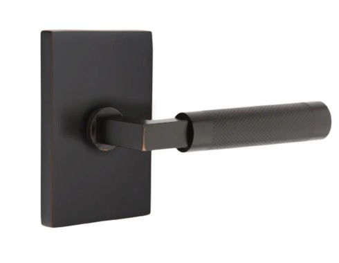 Emtek Select T-Bar Knurled Lever with Modern Rectangular Rosette in Oil Rubbed Bronze finish