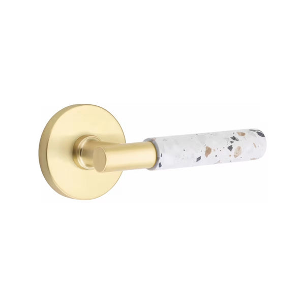 Emtek Select T-Bar Terrazzo Lever with Disk Rosette in Satin Brass finish