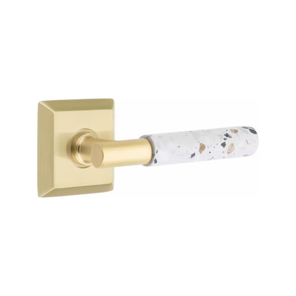 Emtek Select T-Bar Terrazzo Lever with Quincy Rosette in Satin Brass finish