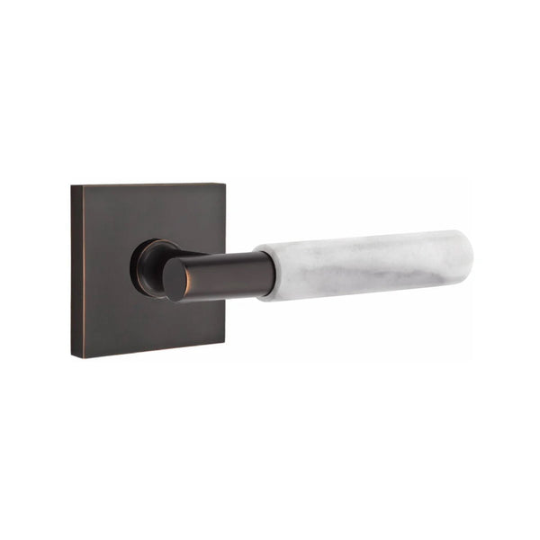 Emtek Select T-Bar White Marble Lever with Square Rosette in Oil Rubbed Bronze finish