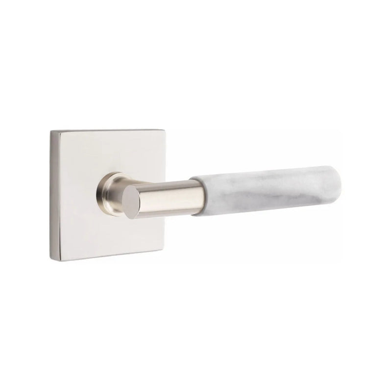 Emtek Select T-Bar White Marble Lever with Square Rosette in Satin Nickel finish