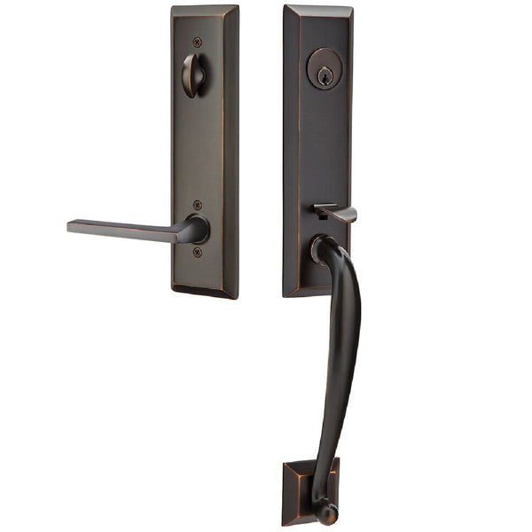 Emtek Single Cylinder Adams Tubular Entrance Handleset With Right Handed Helios Lever in Oil Rubbed Bronze finish