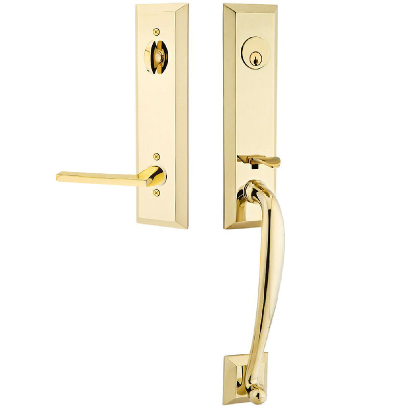 Emtek Single Cylinder Adams Tubular Entrance Handleset With Right Handed Helios Lever in Unlacquered Brass finish