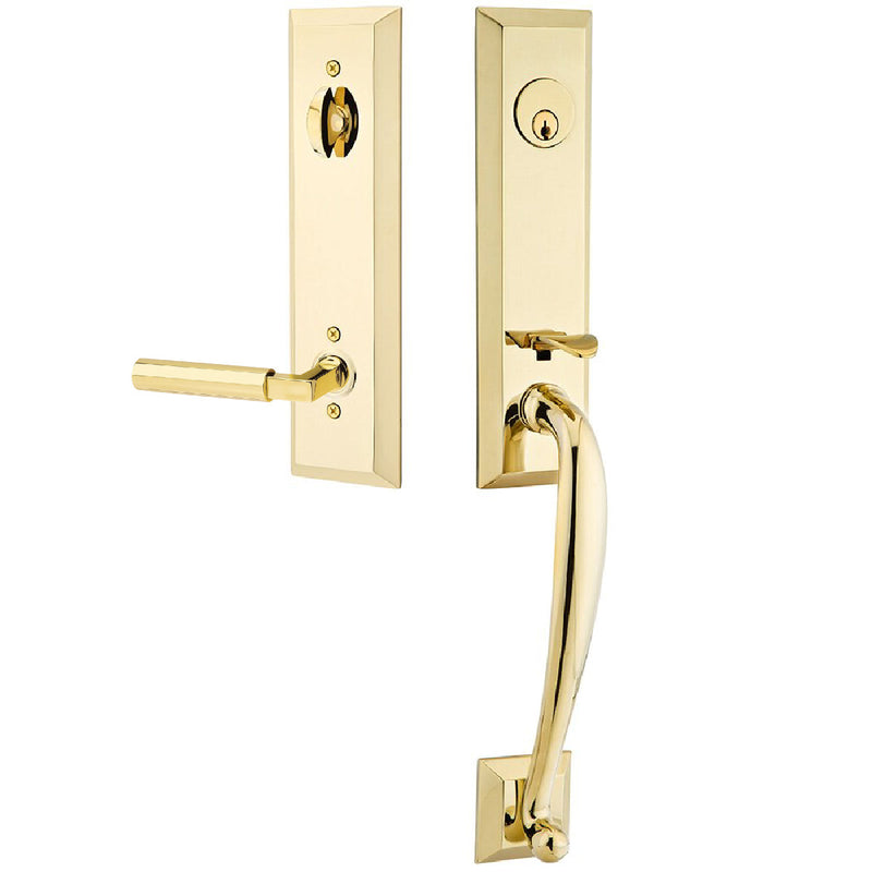 Emtek Single Cylinder Adams Tubular Entrance Handleset With Right Handed Hercules Lever in Unlacquered Brass finish