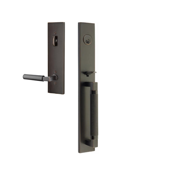 Emtek Single Cylinder Hercules Knurled Full Length Tubular Entry Set with Right Handed Hercules Lever in Oil Rubbed Bronze finish