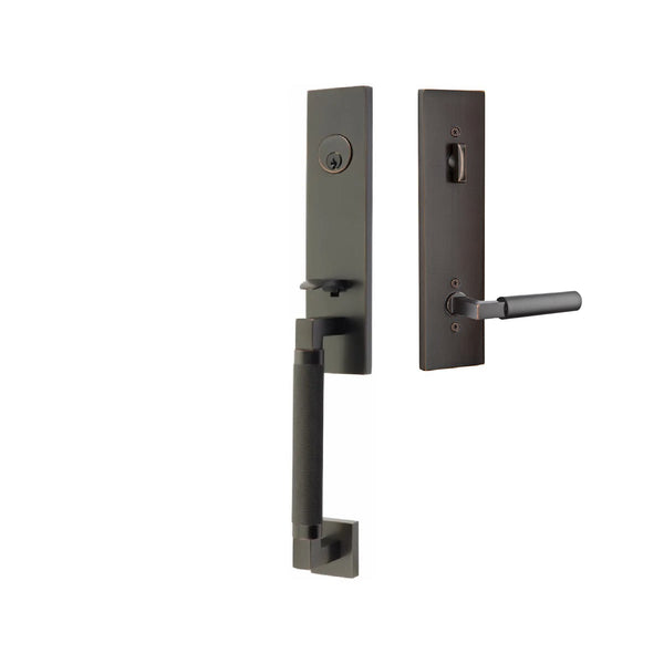 Emtek Single Cylinder Hercules Knurled Monolithic Tubular Entry Set with Left Handed Hercules Lever in Oil Rubbed Bronze finish