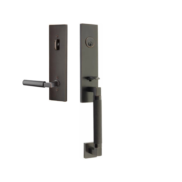 Emtek Single Cylinder Hercules Knurled Monolithic Tubular Entry Set with Right Handed Hercules Lever in Oil Rubbed Bronze finish