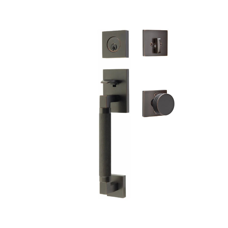 Emtek Single Cylinder Hercules Knurled Sectional Tubular Entry Set with Bern Knob in Oil Rubbed Bronze finish