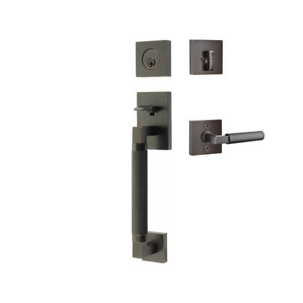 Emtek Single Cylinder Hercules Knurled Sectional Tubular Entry Set with Left Handed Hercules Lever in Oil Rubbed Bronze finish