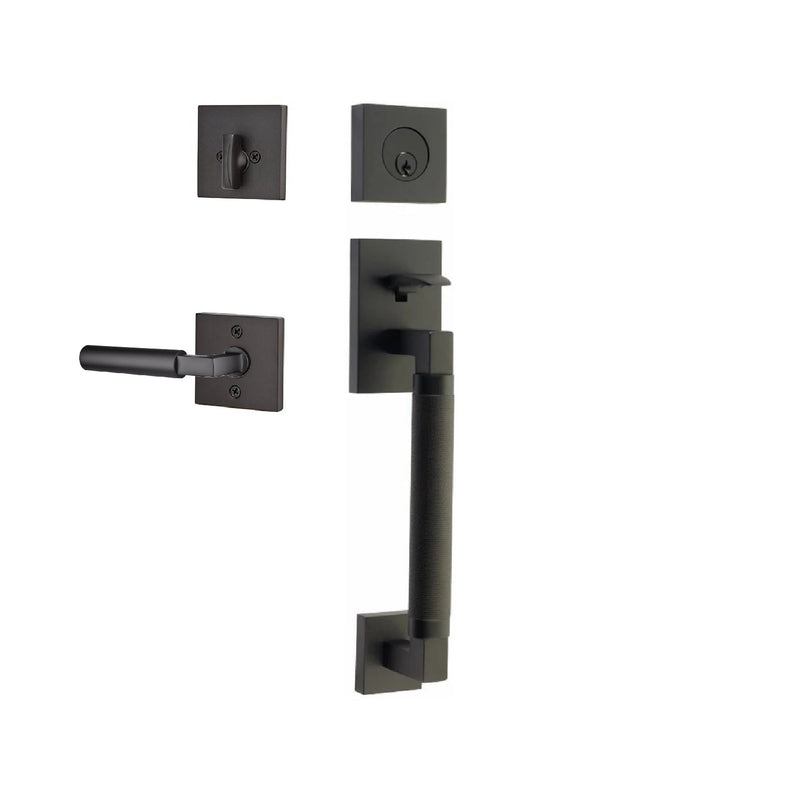 Emtek Single Cylinder Hercules Knurled Sectional Tubular Entry Set with Right Handed Hercules Lever in Flat Black finish