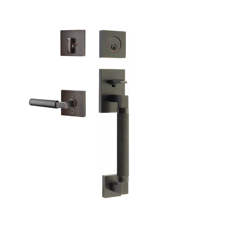 Emtek Single Cylinder Hercules Knurled Sectional Tubular Entry Set with Right Handed Hercules Lever in Oil Rubbed Bronze finish