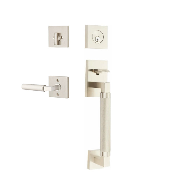 Emtek Single Cylinder Hercules Knurled Sectional Tubular Entry Set with Right Handed Hercules Lever in Satin Nickel finish