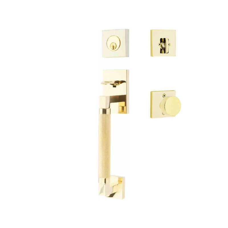 Emtek Single Cylinder Hercules Knurled Sectional Tubular Entry Set with Round Knob in Unlacquered Brass finish