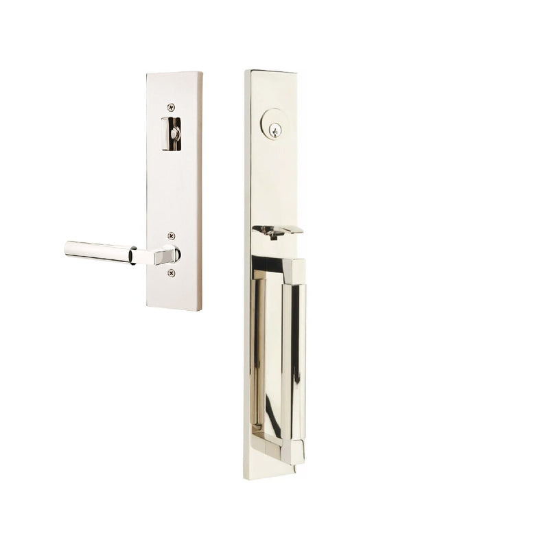 Emtek Single Cylinder Hercules Smooth Full Length Tubular Entry Set with Right Handed Hercules Lever in Lifetime Polished Nickel finish