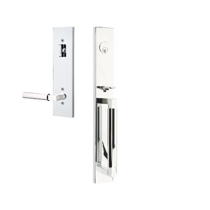 Emtek Single Cylinder Hercules Smooth Full Length Tubular Entry Set with Right Handed Hercules Lever in Polished Chrome finish