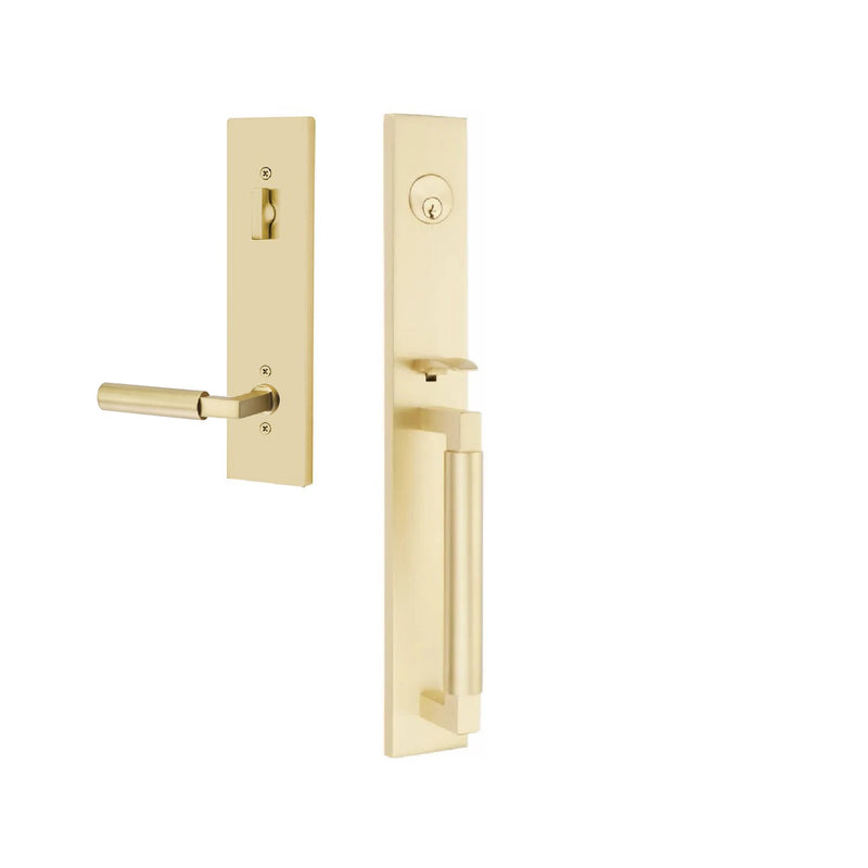 Emtek Single Cylinder Hercules Smooth Full Length Tubular Entry Set with Right Handed Hercules Lever in Satin Brass finish