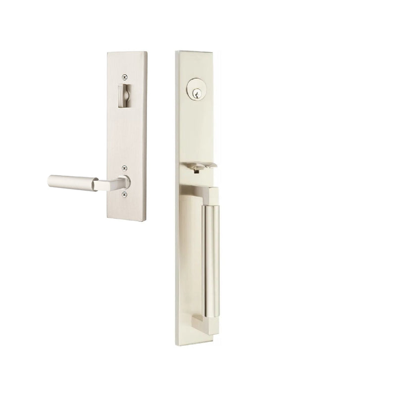 Emtek Single Cylinder Hercules Smooth Full Length Tubular Entry Set with Right Handed Hercules Lever in Satin Nickel finish