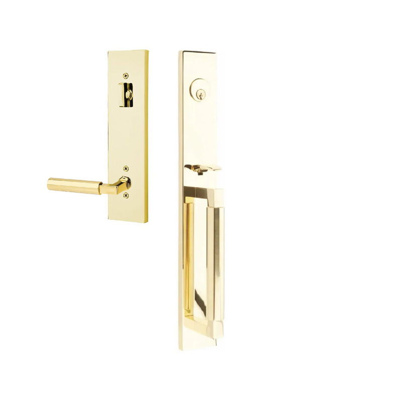 Emtek Single Cylinder Hercules Smooth Full Length Tubular Entry Set with Right Handed Hercules Lever in Unlacquered Brass finish