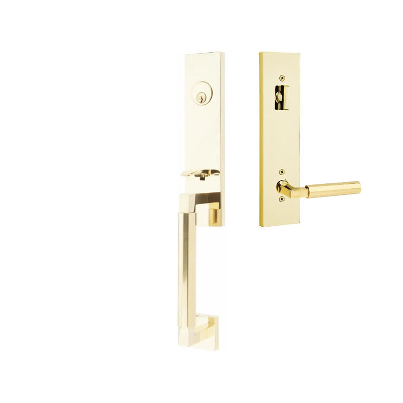 Emtek Single Cylinder Hercules Smooth Monolithic Tubular Entry Set with Left Handed Hercules Lever in Unlacquered Brass finish