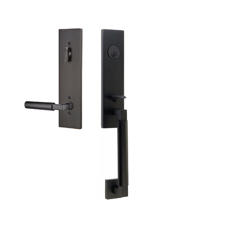 Emtek Single Cylinder Hercules Smooth Monolithic Tubular Entry Set with Right Handed Hercules Lever in Flat Black finish