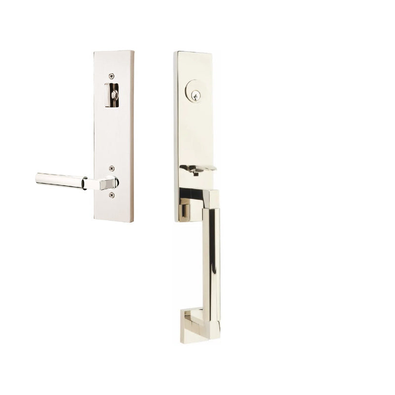 Emtek Single Cylinder Hercules Smooth Monolithic Tubular Entry Set with Right Handed Hercules Lever in Lifetime Polished Nickel finish