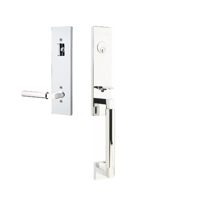 Emtek Single Cylinder Hercules Smooth Monolithic Tubular Entry Set with Right Handed Hercules Lever in Polished Chrome finish