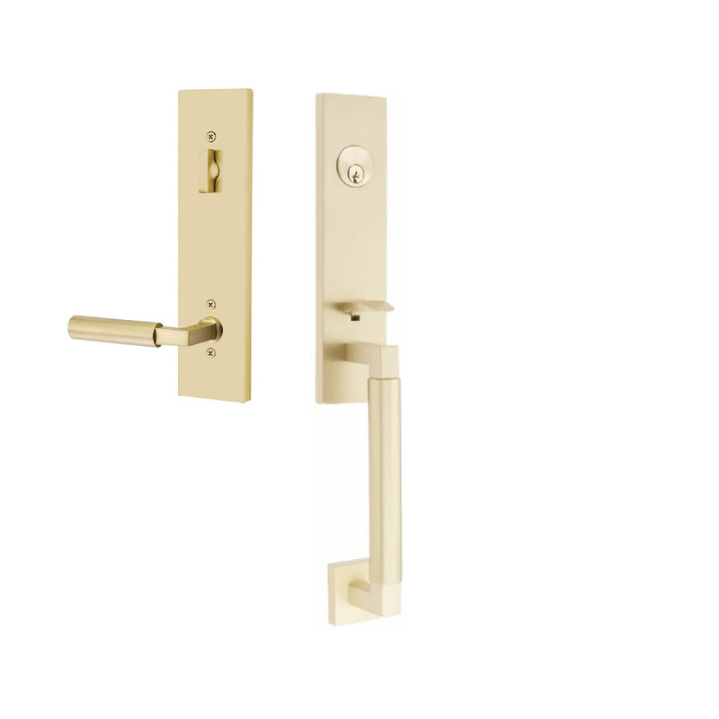 Emtek Single Cylinder Hercules Smooth Monolithic Tubular Entry Set with Right Handed Hercules Lever in Satin Brass finish
