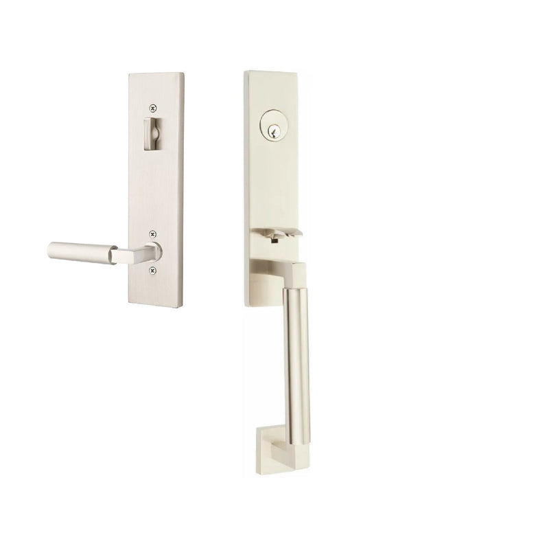 Emtek Single Cylinder Hercules Smooth Monolithic Tubular Entry Set with Right Handed Hercules Lever in Satin Nickel finish