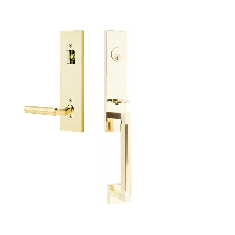 Emtek Single Cylinder Hercules Smooth Monolithic Tubular Entry Set with Right Handed Hercules Lever in Unlacquered Brass finish