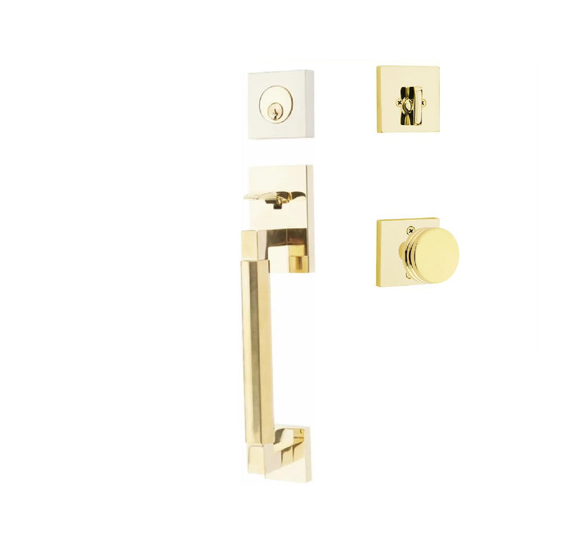 Emtek Single Cylinder Hercules Smooth Sectional Tubular Entry Set with Bern Knob in Unlacquered Brass finish