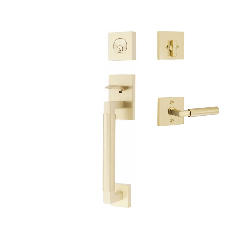 Emtek Single Cylinder Hercules Smooth Sectional Tubular Entry Set with Left Handed Hercules Lever in Satin Brass finish