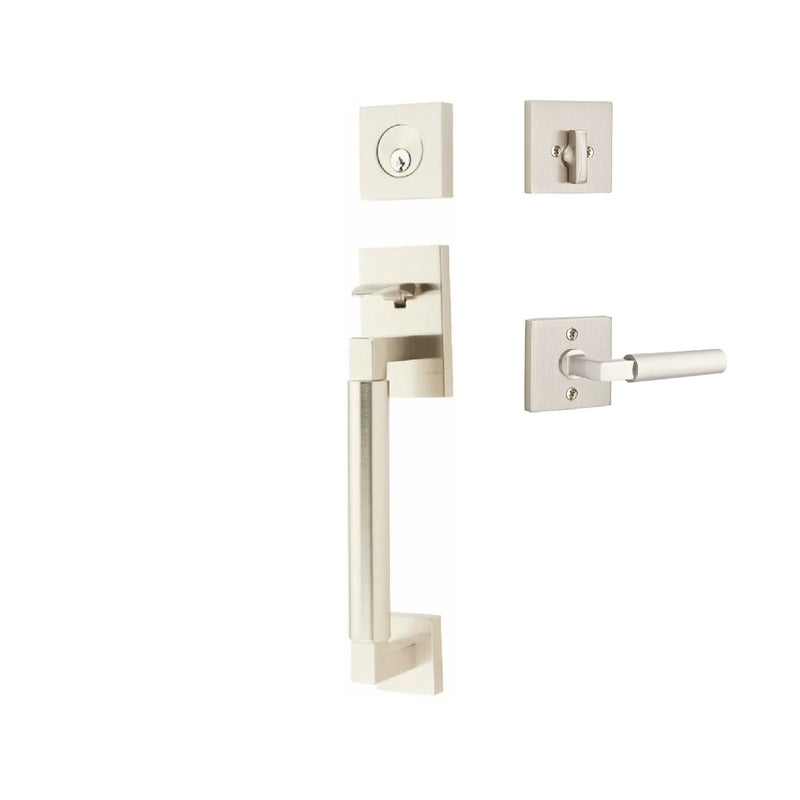 Emtek Single Cylinder Hercules Smooth Sectional Tubular Entry Set with Left Handed Hercules Lever in Satin Nickel finish