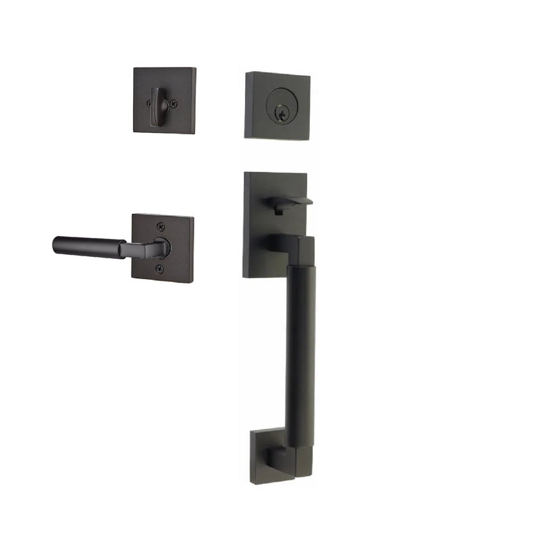 Emtek Single Cylinder Hercules Smooth Sectional Tubular Entry Set with Right Handed Hercules Lever in Flat Black finish