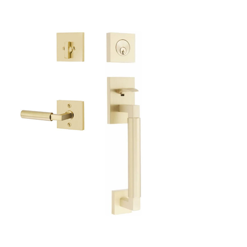 Emtek Single Cylinder Hercules Smooth Sectional Tubular Entry Set with Right Handed Hercules Lever in Satin Brass finish