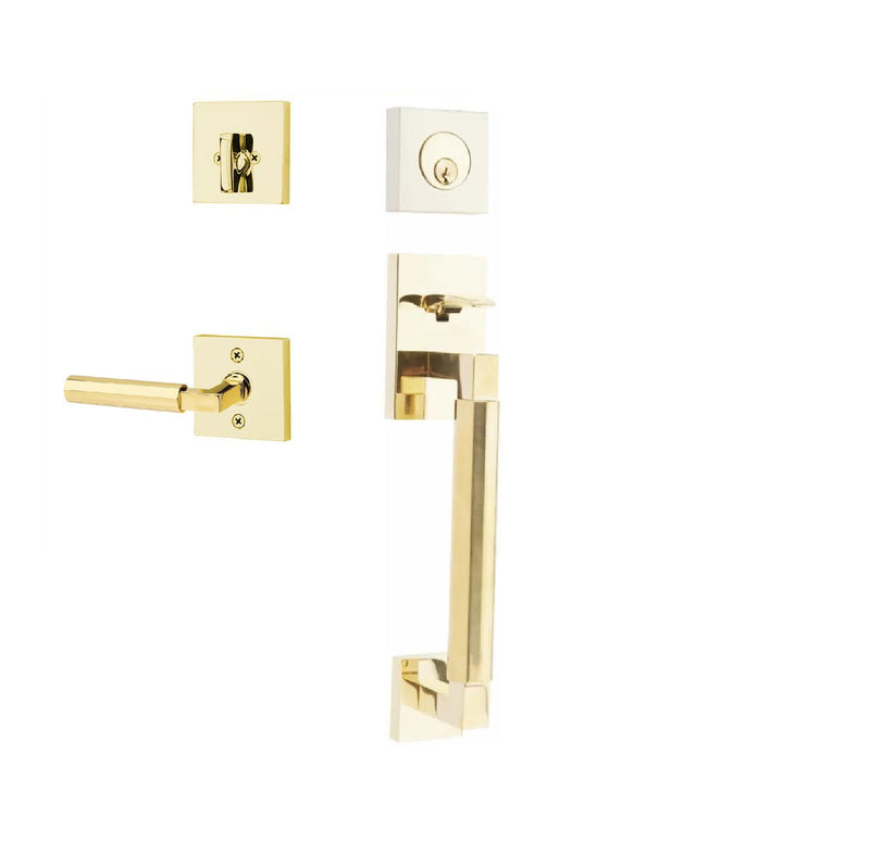 Emtek Single Cylinder Hercules Smooth Sectional Tubular Entry Set with Right Handed Hercules Lever in Unlacquered Brass finish