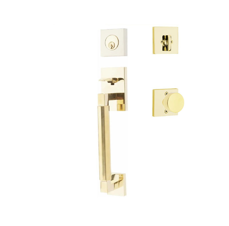Emtek Single Cylinder Hercules Smooth Sectional Tubular Entry Set with Round Knob in Unlacquered Brass finish