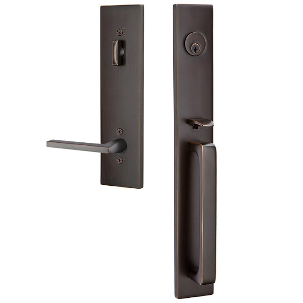 Emtek Single Cylinder Lausanne Entrance Handleset With Right Handed Helios Lever in Oil Rubbed Bronze finish