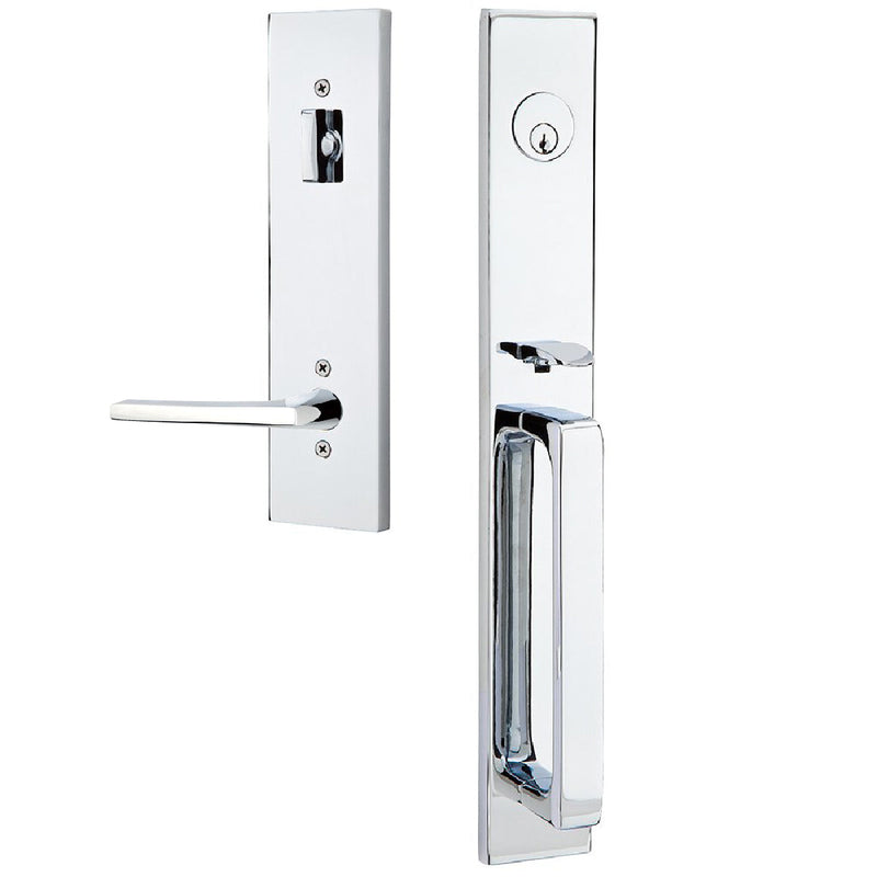 Emtek Single Cylinder Lausanne Entrance Handleset With Right Handed Helios Lever in Polished Chrome finish