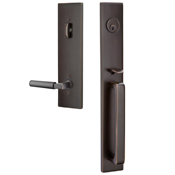 Emtek Single Cylinder Lausanne Entrance Handleset With Right Handed Hercules Lever in Oil Rubbed Bronze finish