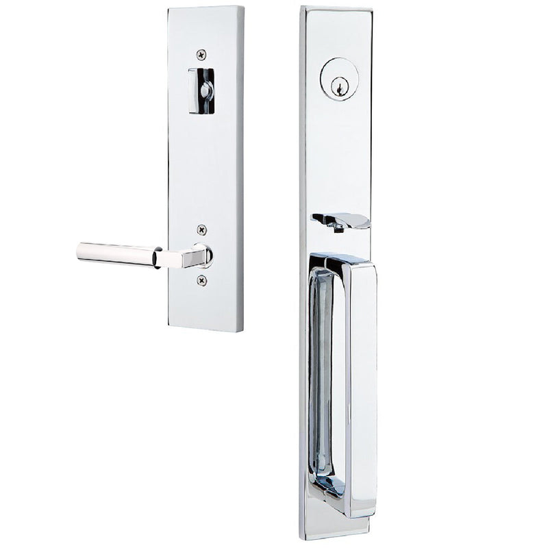 Emtek Single Cylinder Lausanne Entrance Handleset With Right Handed Hercules Lever in Polished Chrome finish