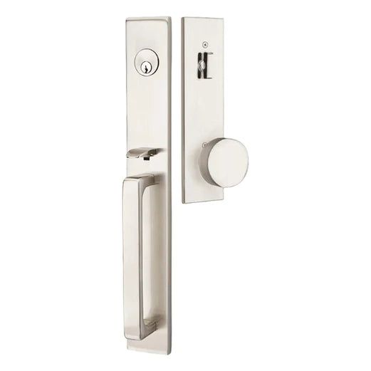 Emtek Single Cylinder Lausanne Entrance Handleset With Round Knob in Satin Nickel finish